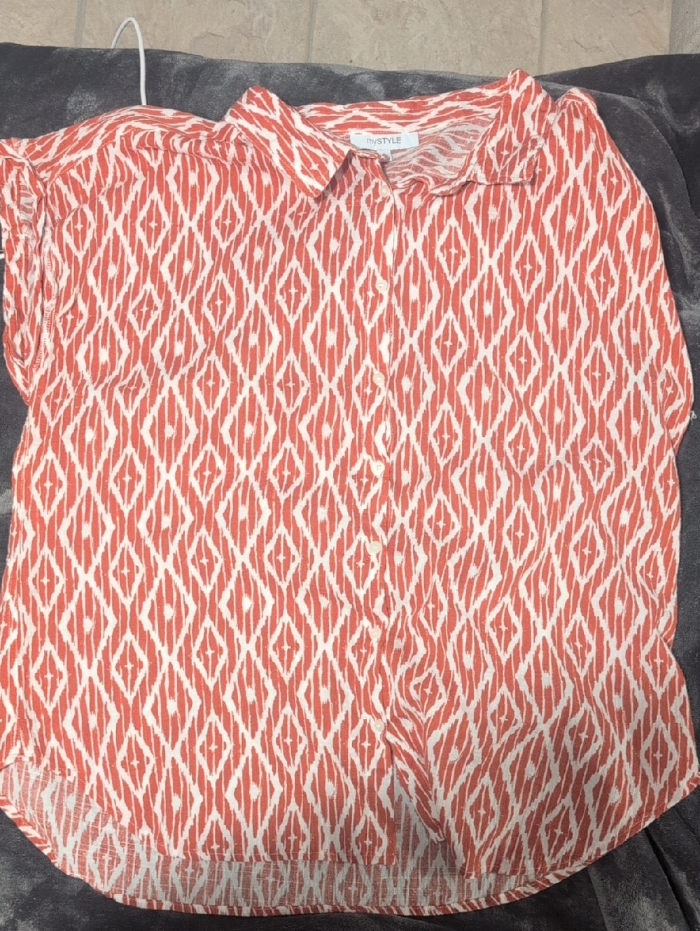 Coral Ikat Button-Front Women’s Shirt